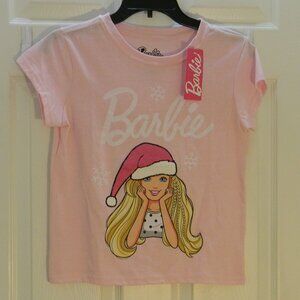 Barbie Christmas Tee Girls 10/12 Pink Short Sleeve NWT